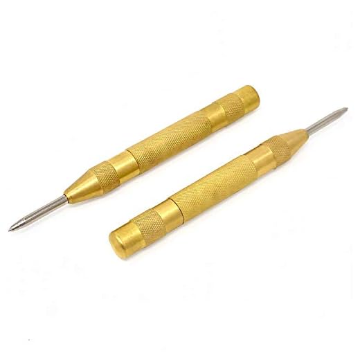 Automatic Center Punch - 5 inch Brass Spring Loaded Center Hole Punch with Adjustable Tension, Hand Tool for Metal or Wood - Pack of 2