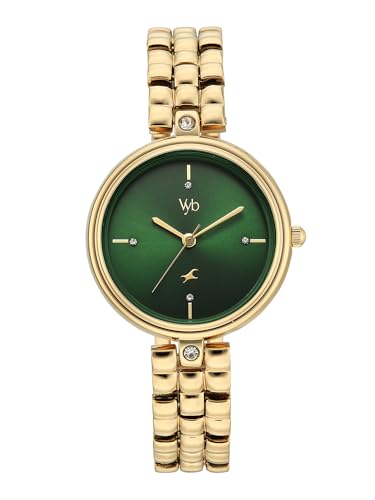 Image of Fastrack Vyb Iconique with Quartz Analog Green Dial Gold Zinc Alloy Strap Watch for Girls - FV60115YM01W