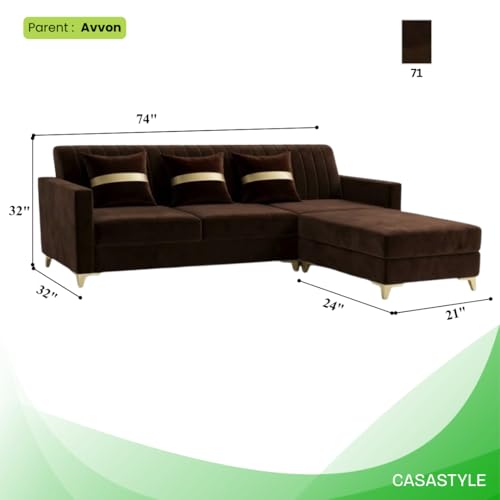 Image of CASASTYLE Groovy 4 Seater L Shape Sofa Set with Movable Ottoman | Flexible Left or Right Layout | Cozy Velvet Fabric | Soft Touch Seating | Modern Designer Sofa for Living Room (Dark Brown)