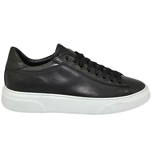 Scarpa Sneakers Paul 4190 Uomo Basic Vera Pelle Liscia Nero Linea Basic Fondo in Gomma Sportiva Bianco Moda Casual (44 EU)