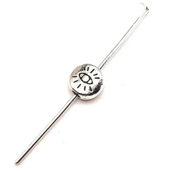 25 Silver Metal Evil Eye Beads Spacers Loose Jewelry Crafting Beads 6mm Beads Antique Silver Tone 6x6x3mm 1mm hole beads (NS959)