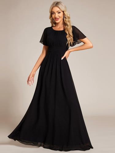 Image of Ever-Pretty Women's Spring Elegant Round Neck Short Sleeve Chiffon Empire Waist Floor Length Formal Dresses Bridesmaid Dress