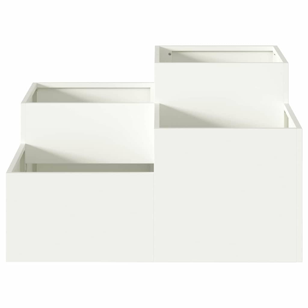 Maceta de metal rectangular moderna, blanca, 80 x 80 x 48 cm, maceta de jardín de acero con fondo abierto para un buen drenaje de agua y plantas saludables, construcción duradera para terraza