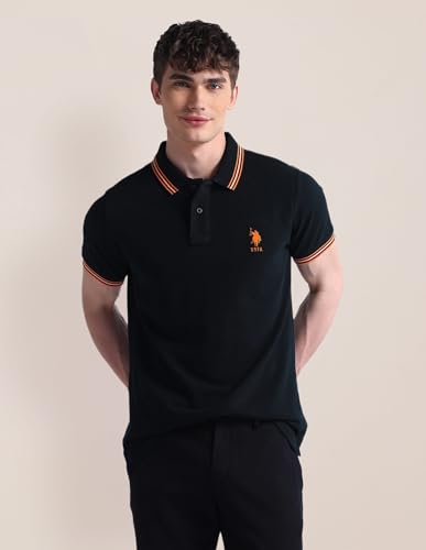 Image of U.S. Polo ASSN. Solid Slim Fit Polo T Shirts for Men - 100% Cotton, Half Sleeves Mens Tshirt