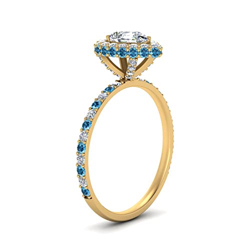 Image of Choose Your Gemstone Pave Rollover Pear Halo Engagement Ring Yellow Gold Plated Pear Shape Halo Engagement Rings Matching Jewelry Wedding Jewelry Easy to Wear Gifts US Size 4 to 12