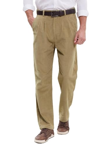IDEALSANXUN Mens Corduroy Pants Pleated Casual Straight Leg Fall Winter Dress Pant Trouser