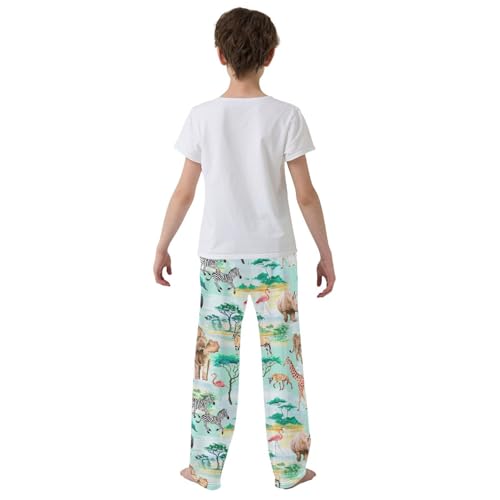 Zebra Rhino Tree Boys Long Pants Soft Trousers Elastic Waist Kids Lounge Bottoms with Pockets S-XL3