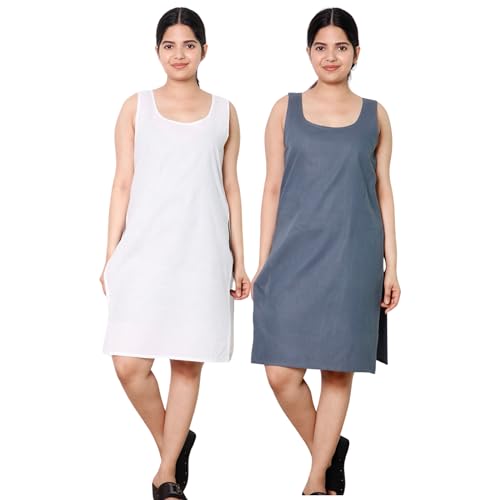 Image of KASANI Women's Camisole Cotton Long Knee-Length Sameej /Slip /Inner, Sleeveless, Pack of 2