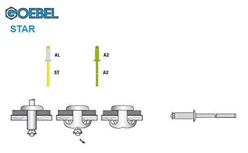 GOEBEL® - 1000 x Peel Blind Rivets (diameter x L) 4 x 12 mm - Aluminium AlMG 5,0/ Galvanized Steel - Dome Head - Star - 7088401200 - Image 3