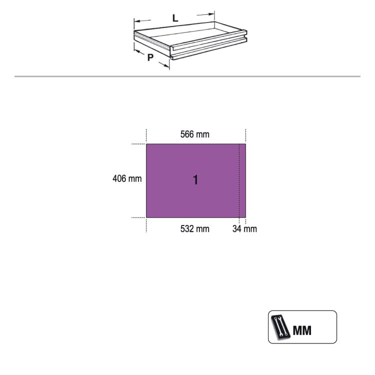 Beta 045000235-C45PRO M5 Cassettiera Fissa con 5 cassetti, Nero, Unica
