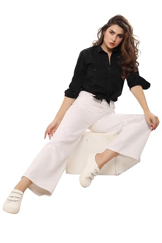 Image of THIRD QUADRANT Women Wide Leg Jeans with high Waist || Black Jeans for Women || Flared Jeans for Women