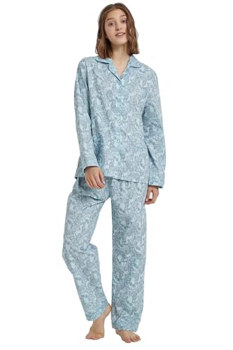 Image of GLOBAL Women Cotton Pajamas Long Sleeve PJs Button Down Sleepwear S-3XL