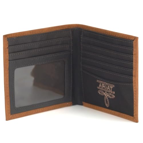 ARIAT Men's Embossed Logo Brown Leather Bifold Wallet A35482444