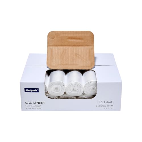 Plastiguide 40-45 Gallon Clear Trash Can Liners - 250 Count Bulk, 40'' x 48'', High Density Garbage Bags for Outdoor, Recycling, Commercial, and Industrial Use