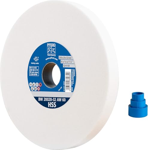PFERD TOOLS Schleifbockscheibe HSS, 200x20x32, A60, 39008437 – Mittelharte Schleifscheibe zum Schärfen von HSS-Bohrern, mit Reduzierhülsen (25/20/16mm)