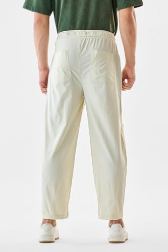 Image of SNITCH Men Cargo Pants | Straight Fit Solid Pattern with Utility Pockets & Adjustable Belt | Durable Nylon Cotton Blend for Casual & Streetwear Styling