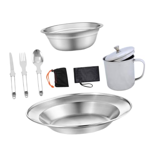 GAROZATION Cookware Set Cup Stainless Steel Cutlery for Outdoor Multi-Purpose Portable Easy Wash