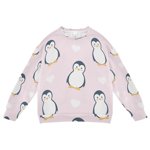 Winter Penguins Pink Heart Boy Girl Sweatshirt Toddler Crewneck Pullover Sweater Long Sleeve Fall Winter Clothes