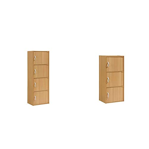 Hodedah Import 4-Shelf Bookcase Cabinet, Beech & Hodedah Bookcase Cabinet, 3 Door, Beech #TOP12