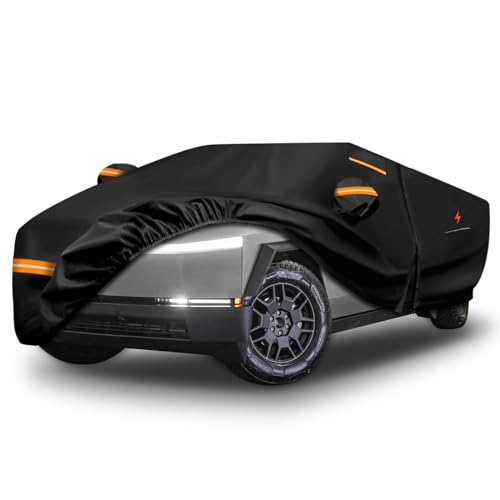Image of Waterproof Car Cover Replace for Tesla Cybertruck, 6 Layers All Weather Car Covers with Zipper Door & Windproof Bands for Snow Rain Dust Protection