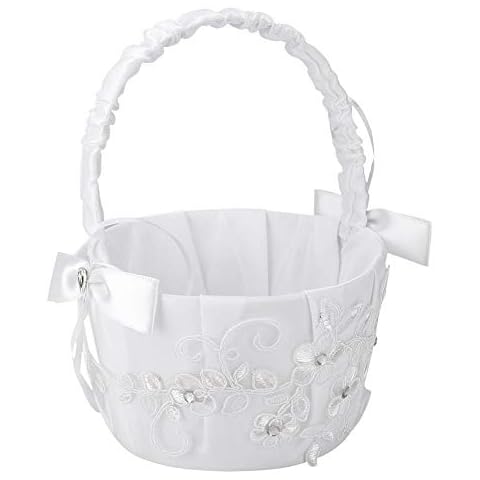 Embroidered Flower Girl Basket with Rhinestone Bow Cover