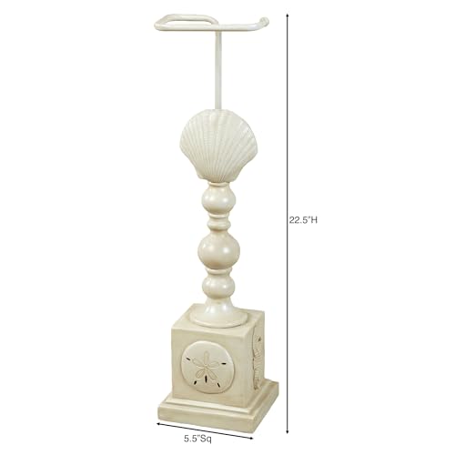 Coastal Toilet Paper Stand | Nautical Beach Bathroom Decor, Resin TP Holder with Seashell, Starfish, Seahorse and Sand Dollar Accents | Antique Ivory Finish, Holds Mega Roll - Image 3