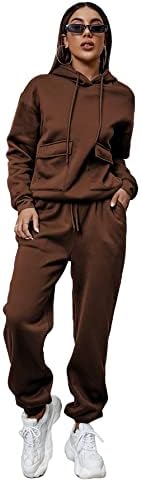 MakeMeChic Women's Casual 2 Piece Outfits Sweatsuits Pockets Pullover Hoodie Sweatshirt and Jogger pants Set Chocolate Brown XS