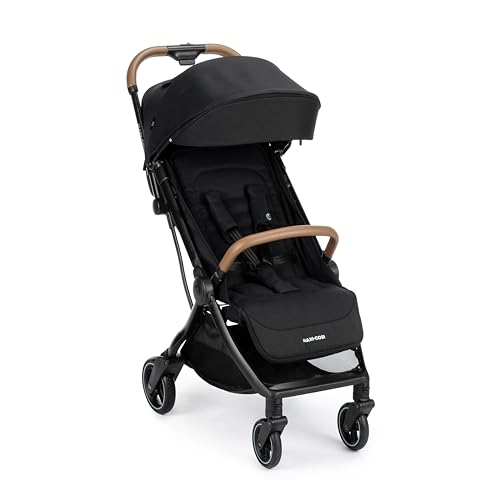 Image of Maxi-Cosi Eva Lightweight Baby Stroller,0-4Years, Automatic One-Hand Fold, Flat Recline,Carry Strap,Puncture-Proof Wheels,5-Point Harness,Mosquito Net,Bumper Bar, Compact &Travel-Friendly Pram, Black