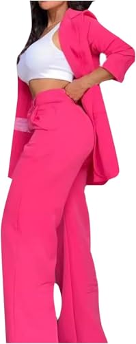Costume deux pièces chic à revers et pantalon droit fluide pour le bureau