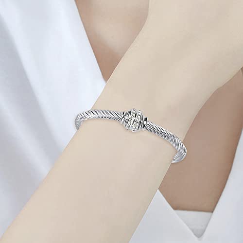 Tiyad Cable Bracelet Stainless Steel Vintage Twisted Wire Composite Open Bangle Bracelet, Adjustable Cuff Bangle Bracelet For Women & Men, Girls, Teens, Mother Day Gifts（Silver (Silver) #TOP3