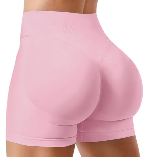 RICH BRIA Women Workout Gym Impact Shorts 4.5 Hidden Scrunch Butt Lifting Seamless Yoga Shorts Tummy Control Pink