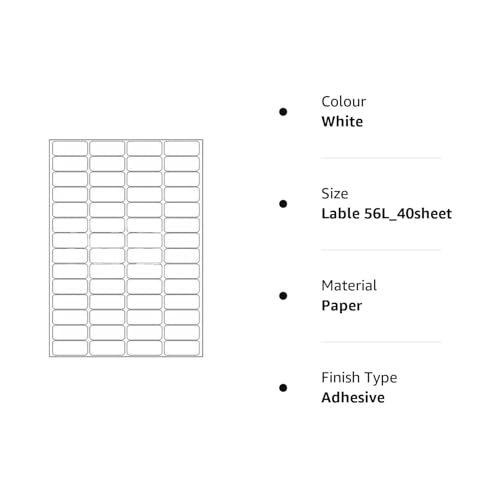 Image of Multi Purpose Self Adhesive Labels (Lable Size 48 x 20 mm, 56 Lable in A4)(Pack of 40 Sheet)