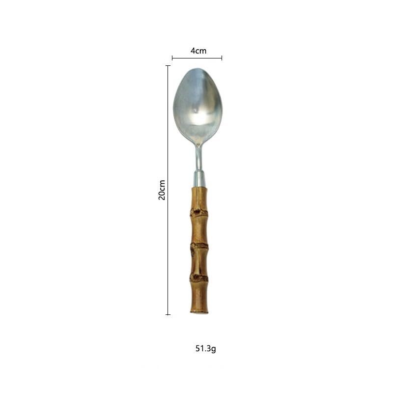 Set di Posate in Argento, 4/16/24/32/40/48 Pezzi, in Acciaio Inox 304, con Manico in bambù, Coltello e forchetta, Cucchiaio e Coltello da Bistecca. Argento - 40 Pezzi per 10 (Argento 32 Pezzi per 8)