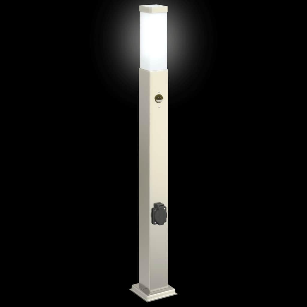 Lampada a colonna con sensore e presa, 80 cm, in acciaio inox, IP44, moderna, a risparmio energetico, per giardino, terrazza, sensore di movimento, robusta, resistente alle intemperie, luce