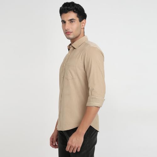 Image of Park Avenue Men Slim Fit Solid Pattern Pure Cotton Semi Cut Away Collar Full Sleeve Casual Shirt