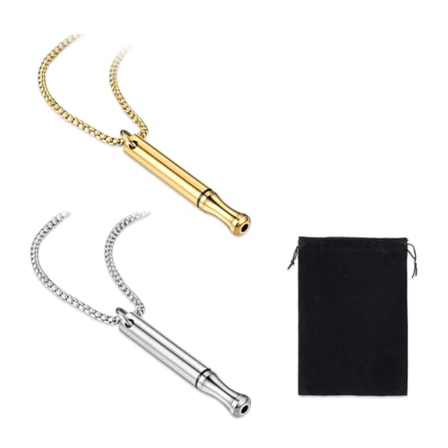 WeddHuis Collar Libre de Humo 2 Unidades, Colgante de Yoga y Meditación, Reducción de Estrés y Aliviar Ansiedad, Silbato de Acero Inoxidable para Hombre y Mujer