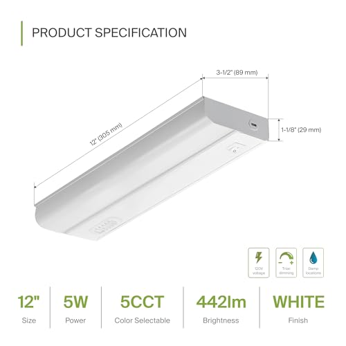 Image of ASD LED Under Cabinet Lighting Hardwired, 12 Inch 5W 2700K-5000K Selectable, 442LM, CRI90+, Direct Wire Linkable Under Counter Lights for Kitchen, Dimmable Under Cabinet Lights, White, UL Certified