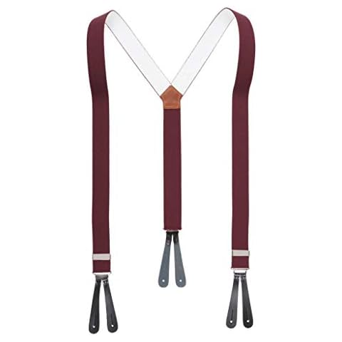 Quality Classic Burgundy Wine Plain Y Back Elastic Button Trouser Braces With Leather Ends by Gents Shop - Assorted Sizes and Colours - Made In Britain (Standard (44 Inches Long), Burgundy Wine) Cover