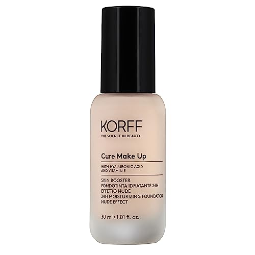 Korff Skin Booster Fondotinta Idratante 24h, Effetto Nude con Acido Ialuronico e Vitamina E, Texture Sottile e Setosa, Coprenza Bassa, Nude 02, Confezione 30ml