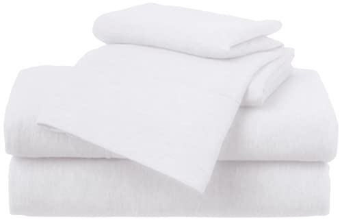 Amazon Basics Cotton Jersey 4 Piece Bed Sheet Set, Queen, White, Solid #TOP1