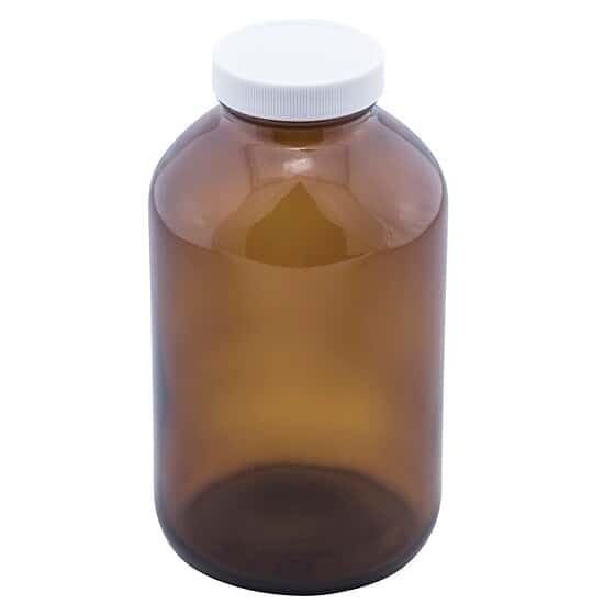 Wide-Mouth Amber Glass Bottle, Level 1, 1000 mL; 12/CS