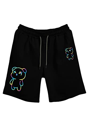 OYOANGLE Men's Reflective Expression Print Drawstring Waist Athletic Workout Track Shorts with Pockets