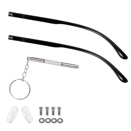 1 Pair Glasses Replacement Temple Black Eyeglasses Arms Legs Glasses Repair Kit Eyeglasses Replacement Accessories DIY Temples with Screws Washers Screwdrivers Nose Pads (5.51x0.2 inches)