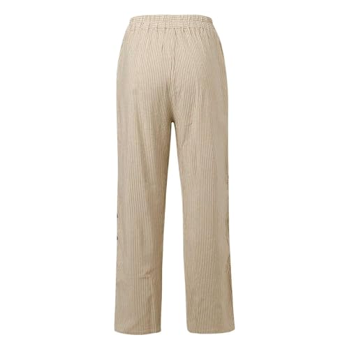 fanmpghleoo Striped Linen Pants Women Summer Elastic High Waisted Wide Leg Pinstripe Pants Casual Plus Size Beach Gauze Pants4
