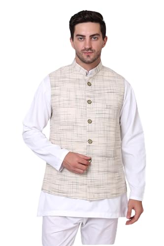 Image of FEBRi Men's Cotton Handloom Fabric Nehru Jacket | Casual Waistcoat for Men