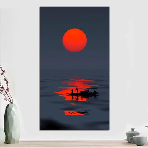 Peinture abstraite bateau de pêche 80x150cm pour habiller un grand mur vide de salon sans cadre