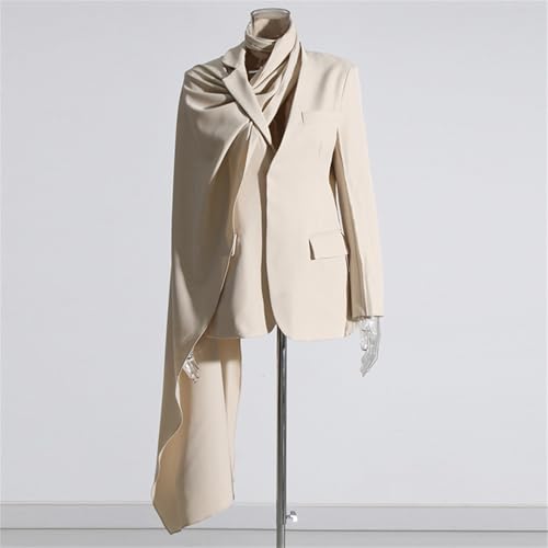 Solid Blazer for Women Scarf Collar Long Sleeve Jacket Patchwork Pocket Asymmetrical Female Fashion Blazers2
