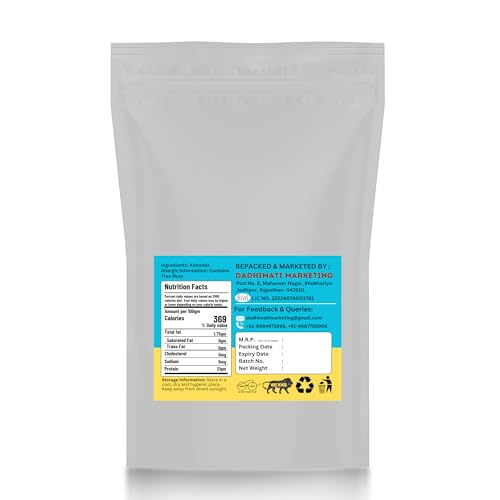 Image of DADHISAGAR Angutha Thumb Mamra Almonds Mamra Giri Badam 1 kg | Natural Whole Handpicked for Daily Nutrition | Dryfruit Suitable for Soaking, Snacking, Cooking Desserts & Energy Support | Pack of 1