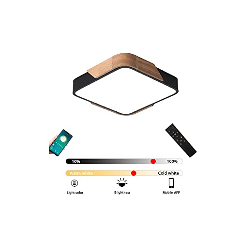 Plafoniera LED In Legno E Acrilico, Dimmerabile A 3 Colori, Diametro 45 Cm, Per Soggiorno, Corridoio E Camera Da Letto