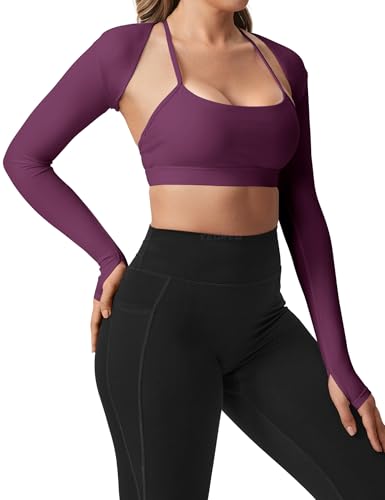 Image of YEOREO Women Crop Top Long Sleeve Bolero Open Front Workout Cropped Shirts Sports Shrug